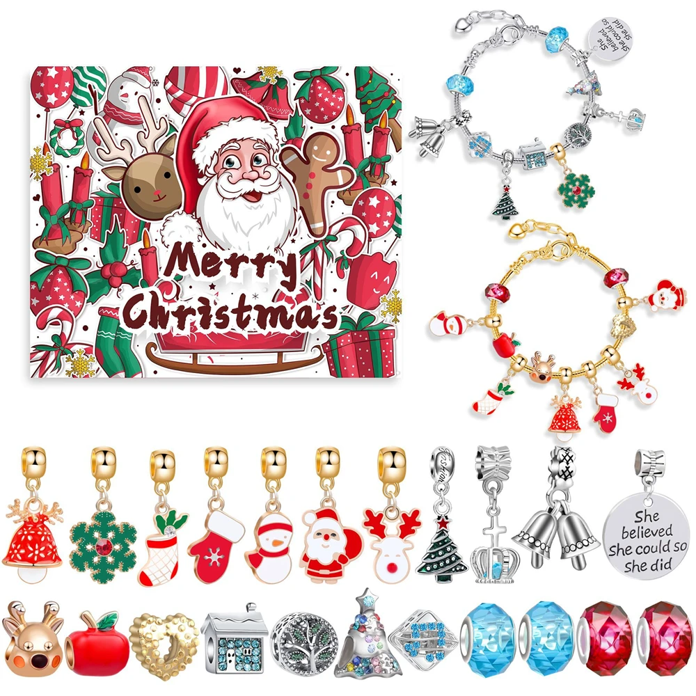 

Christmas Advent Calendar For Women Girls Charms Pendants Bracelet Making Kit for Kids Jewelry Christmas Countdown Calendar Box