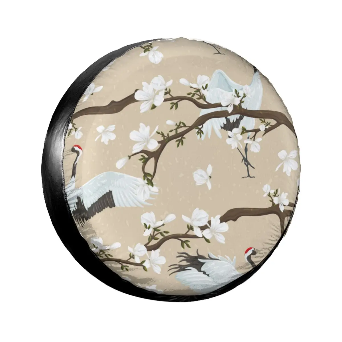 

Universal Car Tire Cover Case Spare Tire Wheel Bag Tyre Spare Storage Cover Polyester Japanese Cranes And Blooming Magnolia