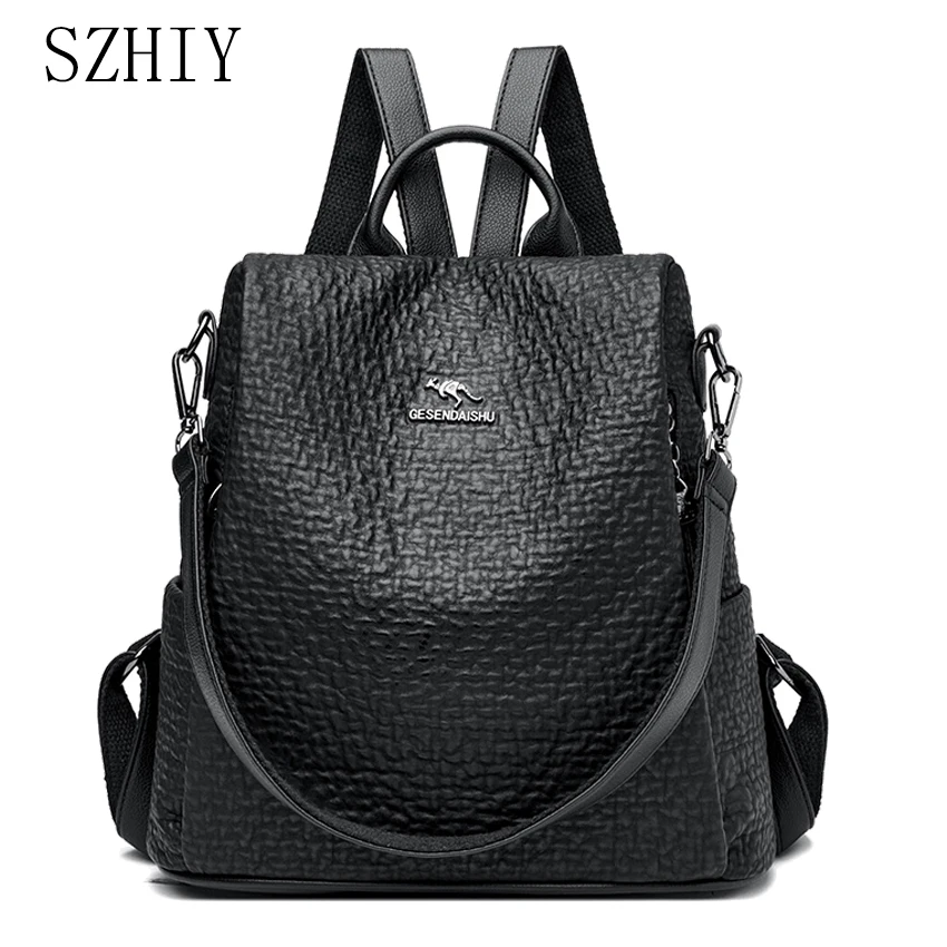 

Leather Backpack Luxury Designer Softback Women One Shoulder Multifunctional Vintage Travel Bags for Teens Satchel Female Pocket