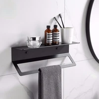 wall mount black aluminum bathroom shelf shower caddy bath rack with bar and hook for towel shampoo shelves storage kitchen