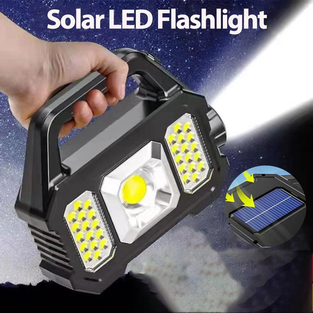 Solar LED Camping Flashlight With COB Work Lights Searchlight Waterproof 6 Gears Rechargeable Lanterns For Camping Hiking