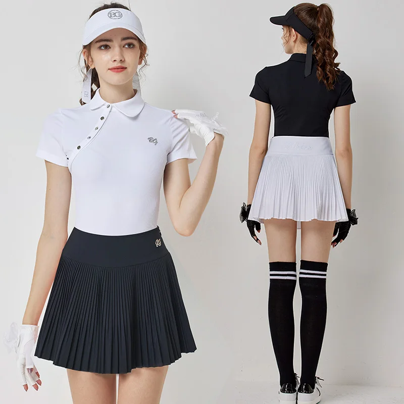 Short-sleeve Shirts Slim Sports T-shirt High Waist Pleated S