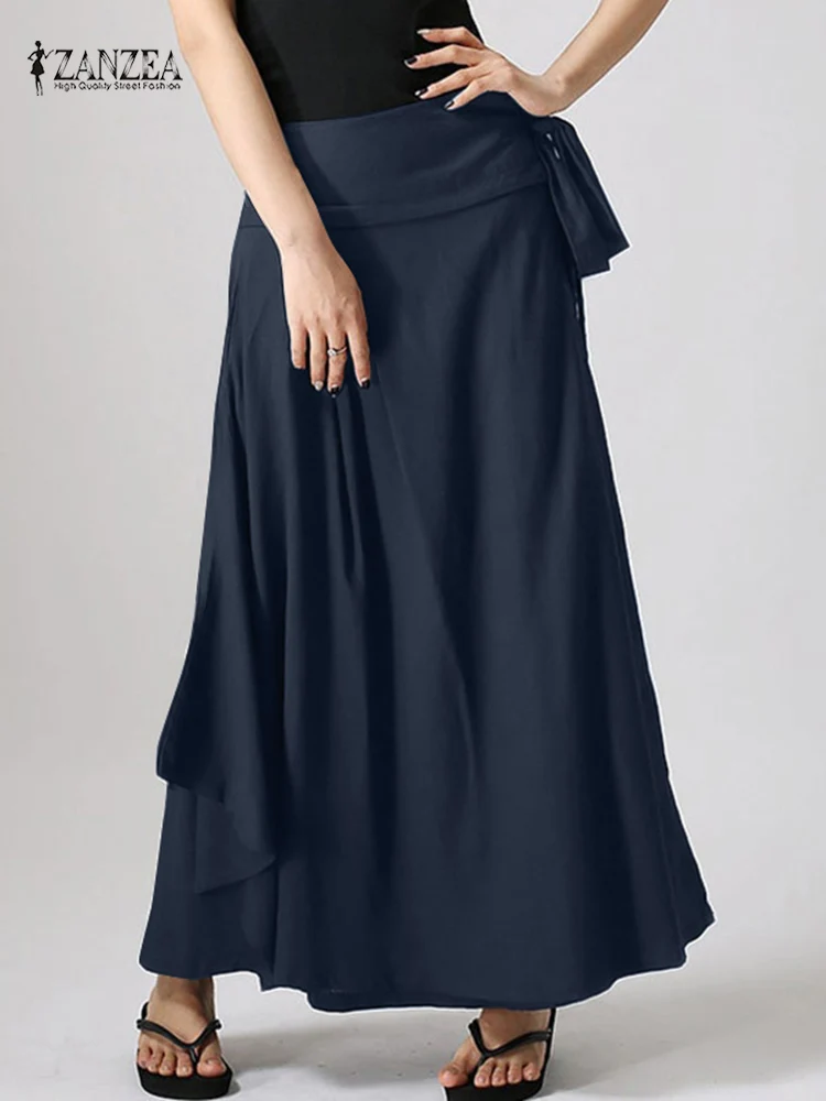 

A-line Asymmetrical Solid Faldas Saia Dress ZANZEA Women Spring Summer Long Skirt Lace-Up Elastic Waist Casual Fashion Sundress