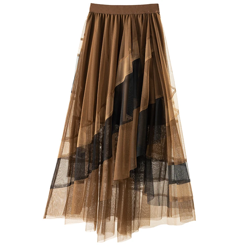 

Asymmetrical Long Skirts for Women High-quality Mid-Calf Empire Mesh Faldones Para Mujer Korean Fashion Clothing
