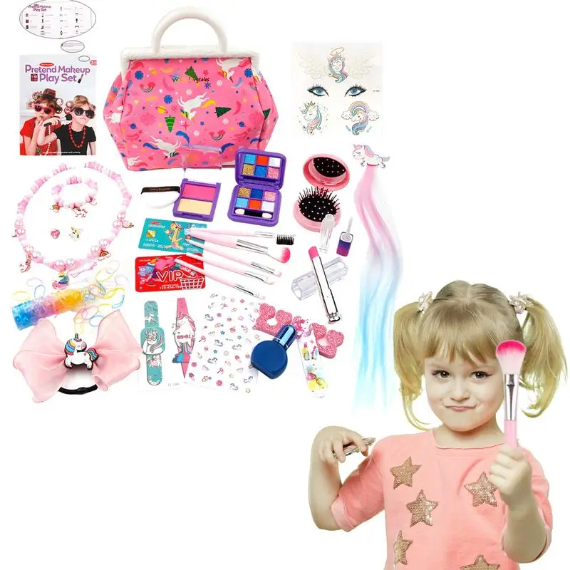 

Girls Pretend Play Makeup Set 28Pcs Kids Makeup Toys Set Pretend Makeup Set Girls Toys Age 3-8 Fashion Cosmetic Bag Holiaday