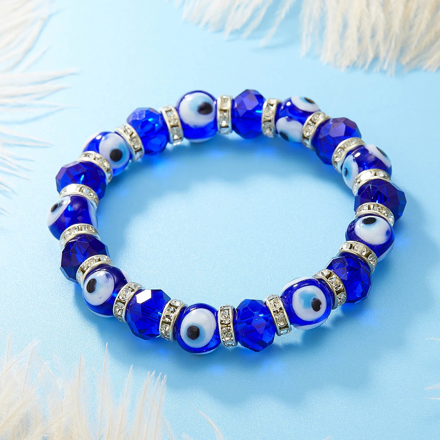 

Charm Beads Evil Eye Bracelet for Couple Women Lucky Elephant Butterfly Palm Turkish Jewelry Crystal Friendship Rope Chain Gifts