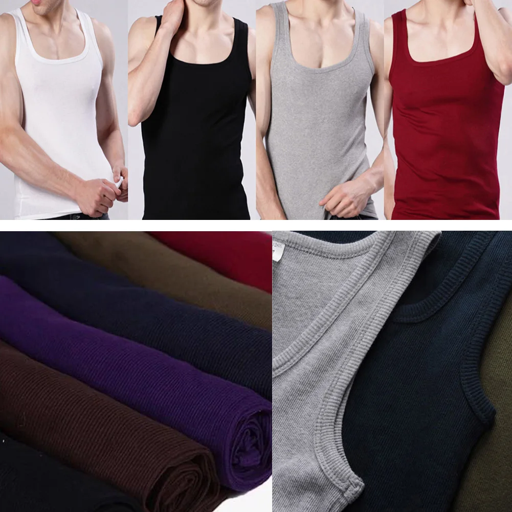 

Richkeda Store Tank Top Men Elastic Korean Solid Bodybuilding Vest Fashion Square Neck Cotton Sleeveless Shirt Gym Fitness