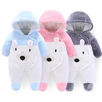 autumn and winter new flannel bear quilted thickened hooded romper baby jumpsuit baby jumpsuit