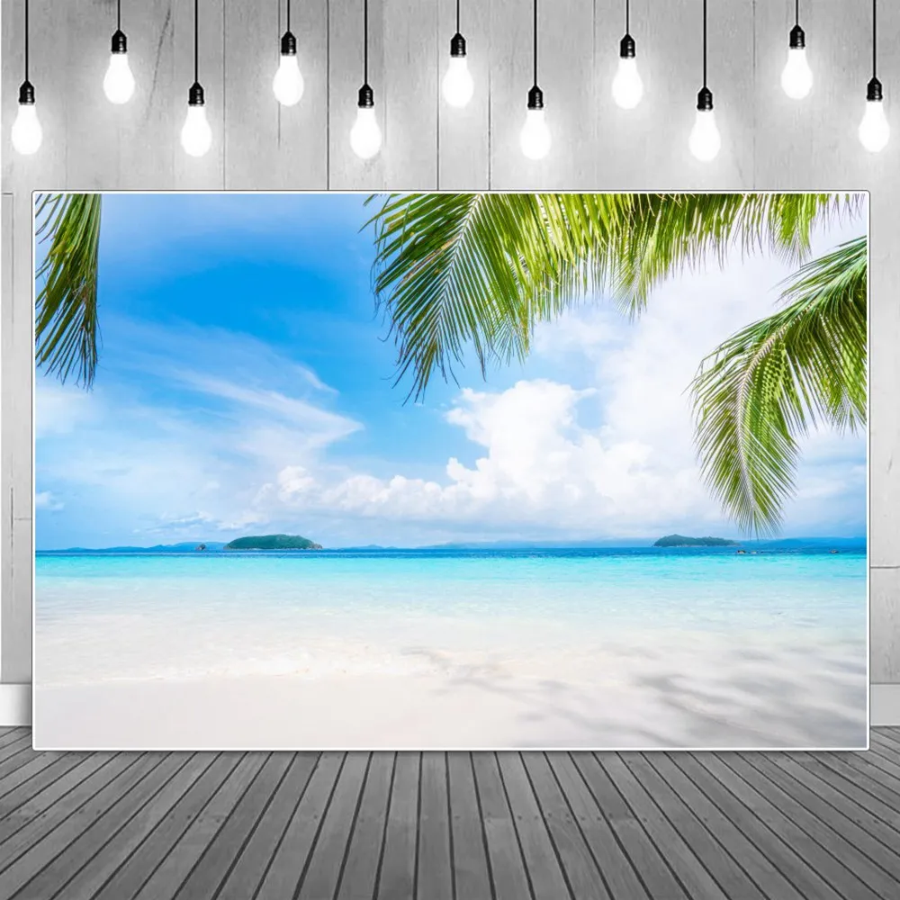 

Ocean Shoal Tropical Leaves Photography Backgrounds Seaside Blue Sky Clouds Island Waves Holiday Backdrops Photographic Portrait