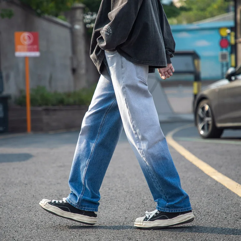 Baggy Jeans Men Fashion Gradient Retro Harajuku Straight Jeans Men Streetwear Hip Hop Loose Denim Pants Mens Trousers S-2XL