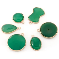 6pcs natural green oynx agate charms teardropround gem stone pendants for handmade necklace diy jewelry making accessories