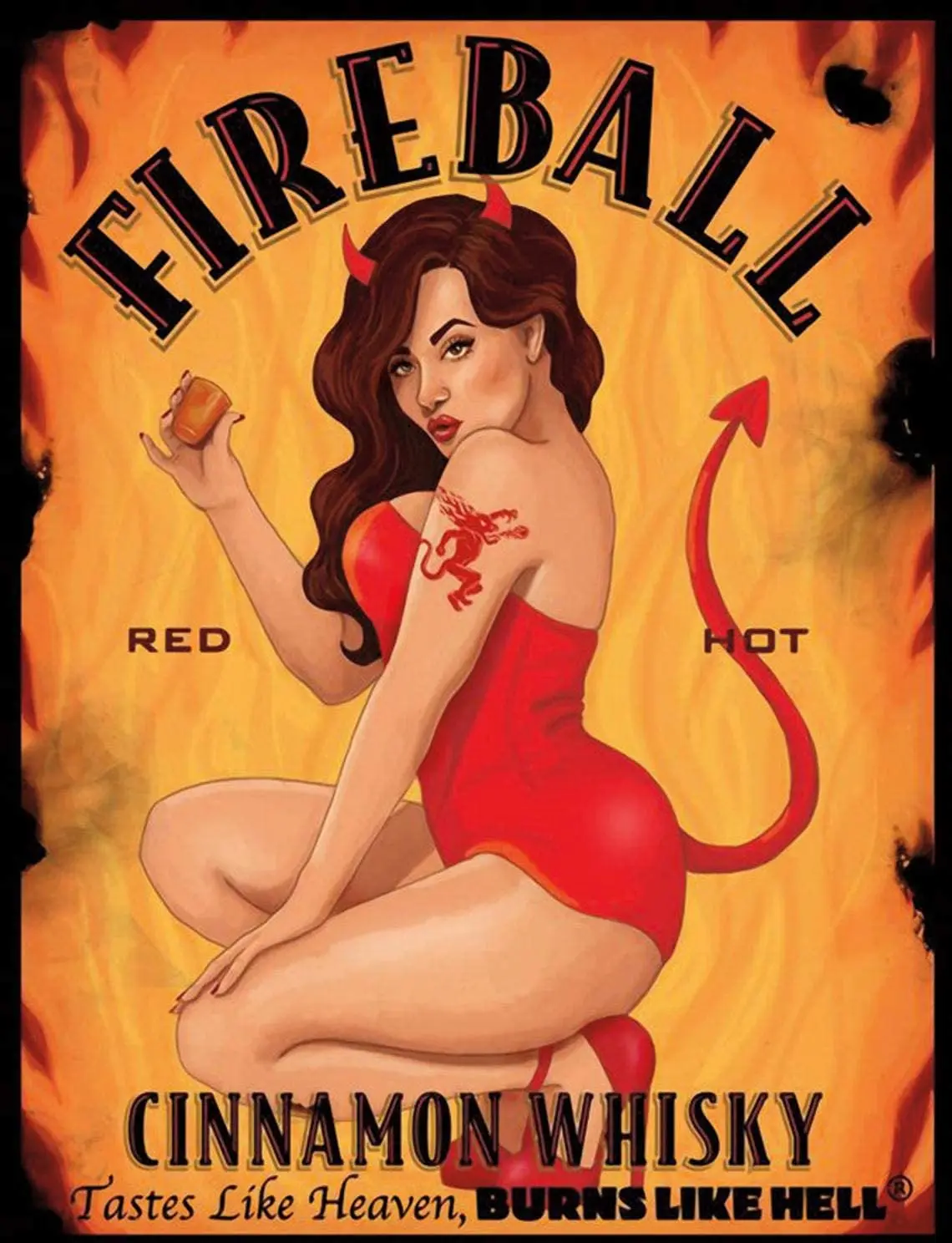 

Fireball Tin Metal Sign Wall Decor Fun Decoration for Home Kitchen Bar Room Garage Vintage Retro Poster Plaque Inch