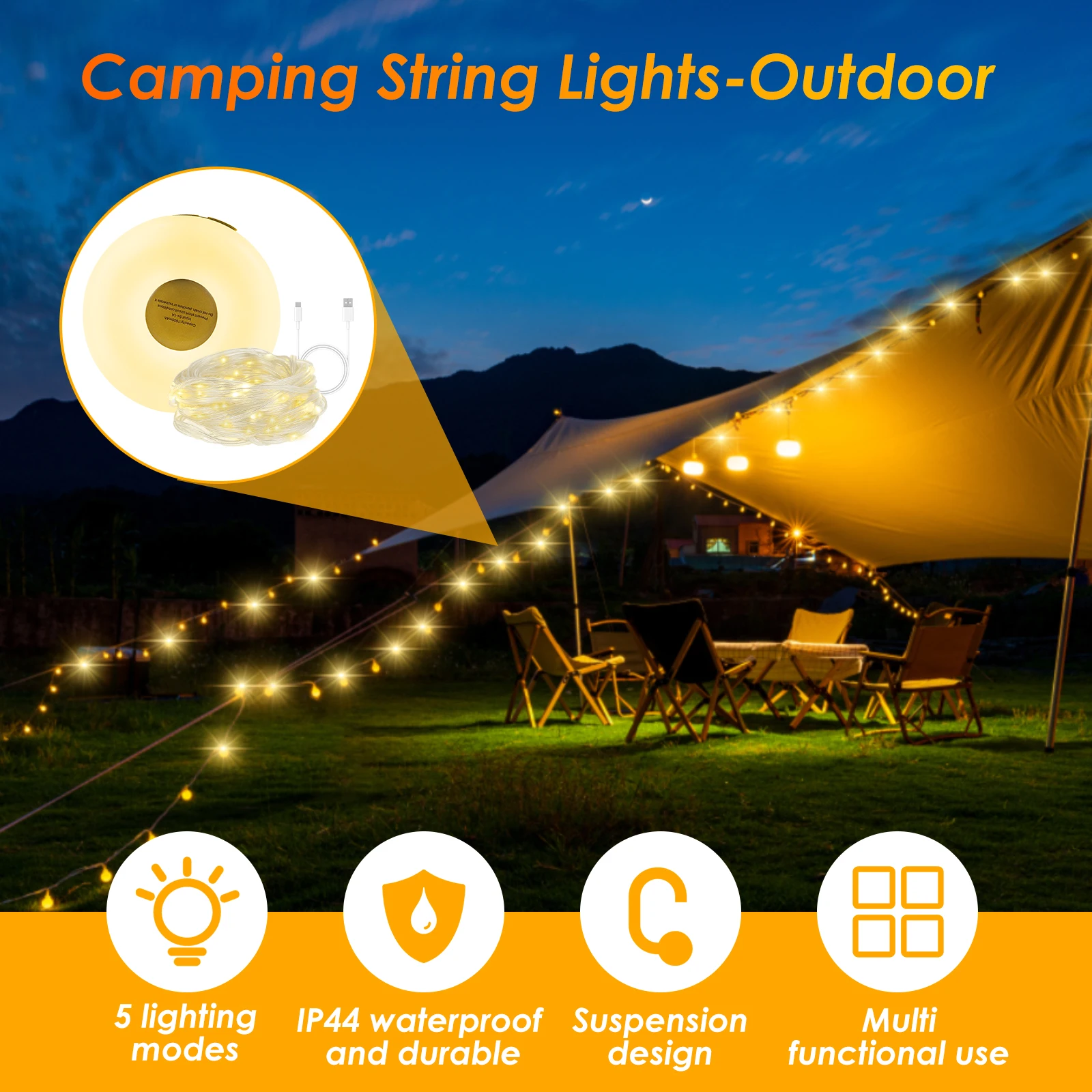 Походные светильники подвесные для кемпинга с 5 режимами освещения