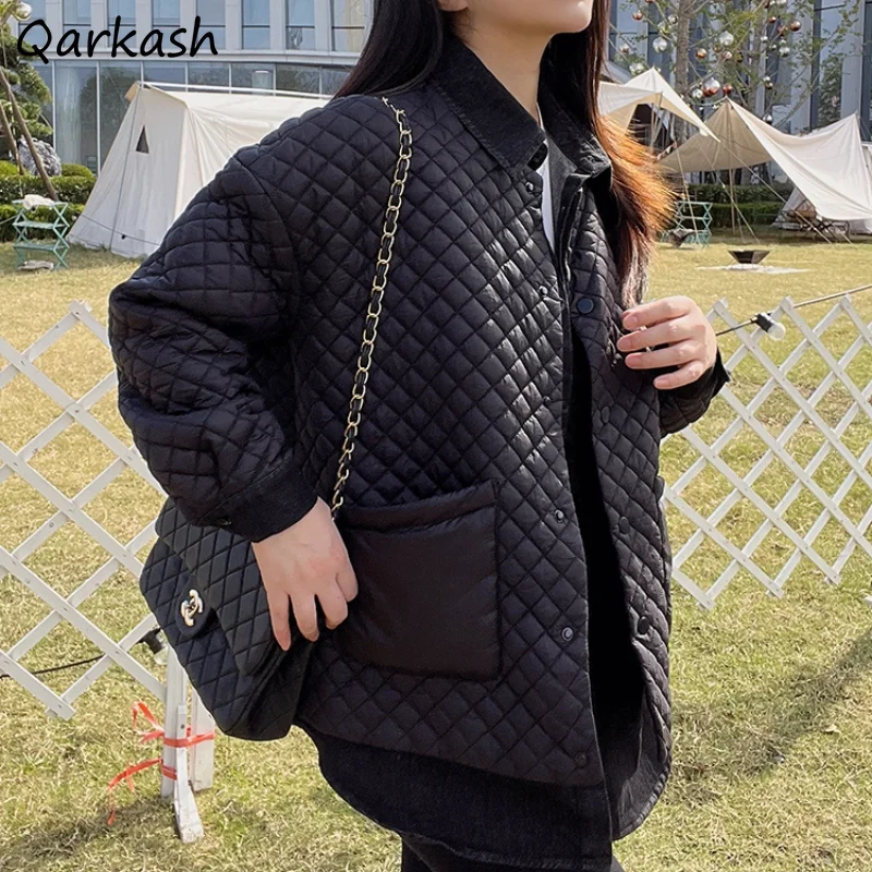 

Parkas Women Keep Warm Comfortable Turn-down Collar Minimalist Big Pockets Korean Style Winter Office Ladies Popular New Tender