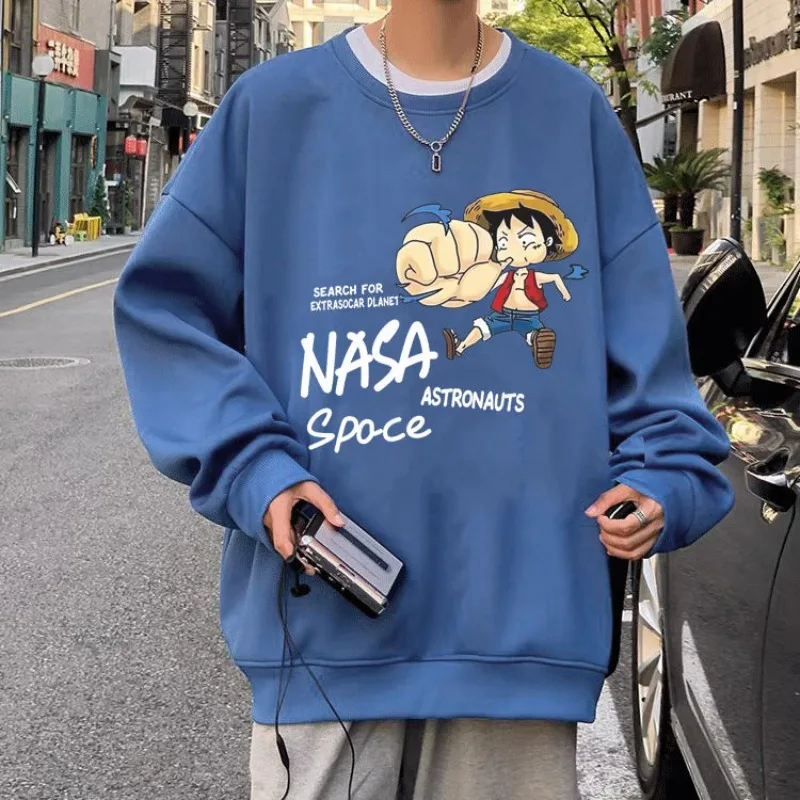 

One Piece Luffy round neck sweatshirt thin trendy ins lazy style printed Korean version student teenager versatile top gift