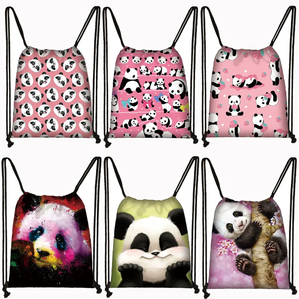 

Kawaii Panda Drawstring Bags Women Casual Backpack Canvas Storage Travel Bags Girls Daypack Bookbag Ladies Shoes Holder Gift