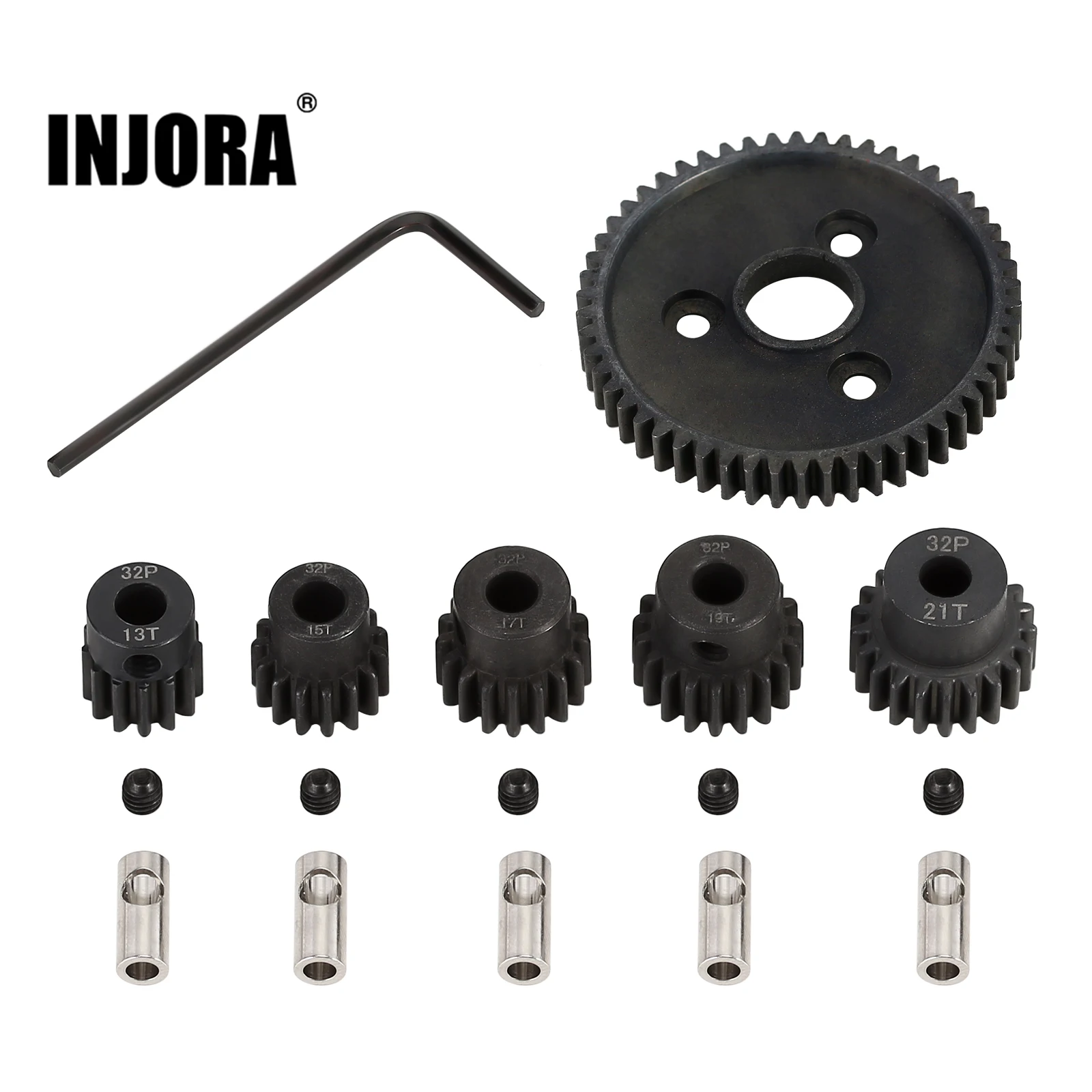 INJORA 54T 0.8 32P Metal Steel 3956 Spur Gear with 13T/15T/17T/19T/21T Pinion for RC Car Slash Summit E-REVO VXL Rally