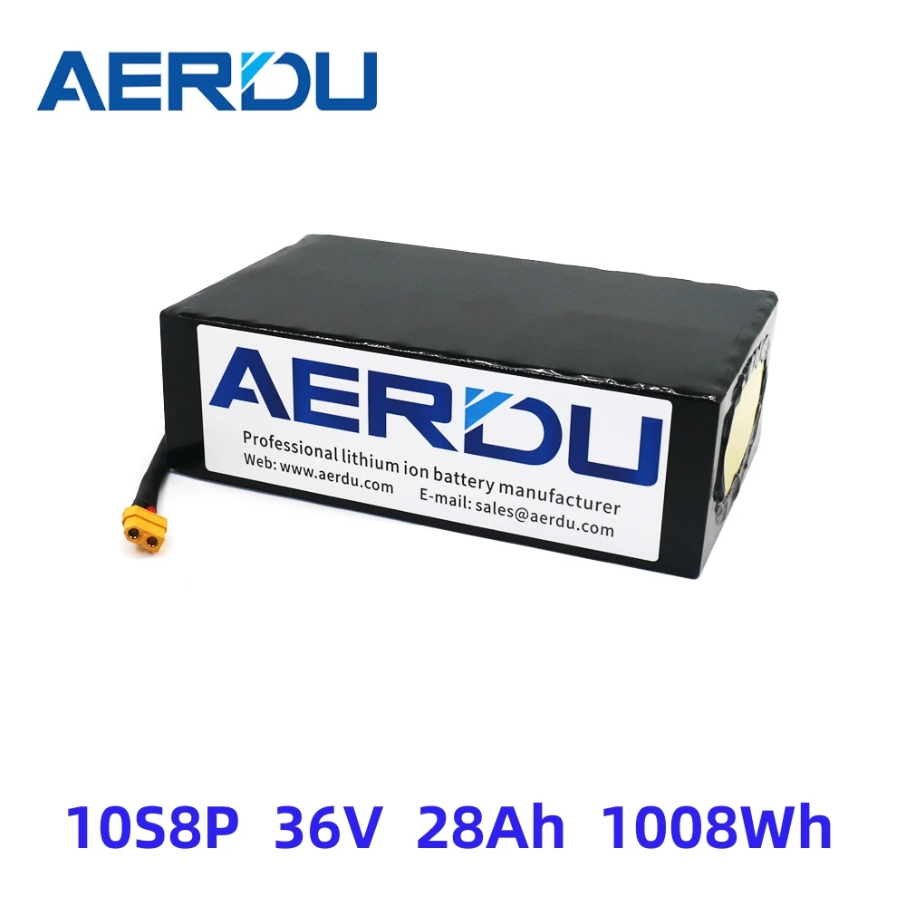 

AERDU 36V 42V 28Ah 1008Wh 18650 Lithium Battery Pack for Electroc Bicyle Ebike Golf Tricycle Scoote Heelchair With 30A BMS 35E