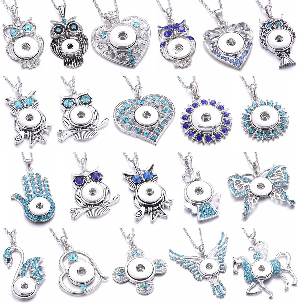 

2022 New Butterfly Snap Button Jewelry Necklaces Blue Rhinestone Crystal Snap Necklace Women 18mm Snap Buttons Pendant Necklaces