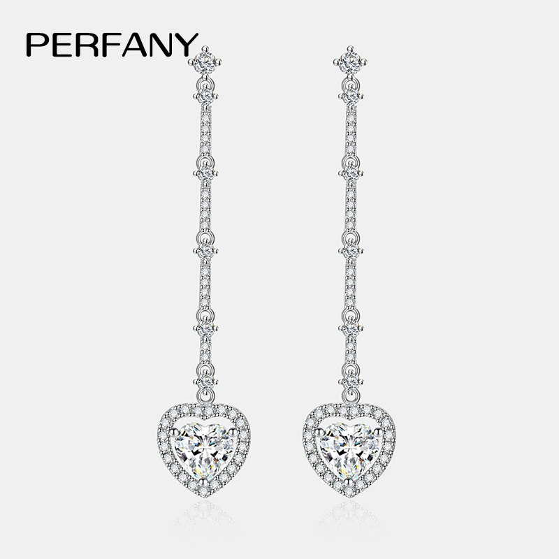 Фото PERFANY 1CT серьги-капли с муассанитом женские S925 чистое серебро сердце лабораторные длинные серьги с бриллиантами модные роскошные вечерние украшения №1