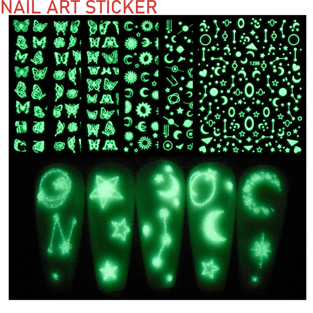 

Luminous Series Nail Art Stickers Starry Moon Butterfly Pattern Design Ultra-thin Decor Sliders Manicure Decals Press on Nails