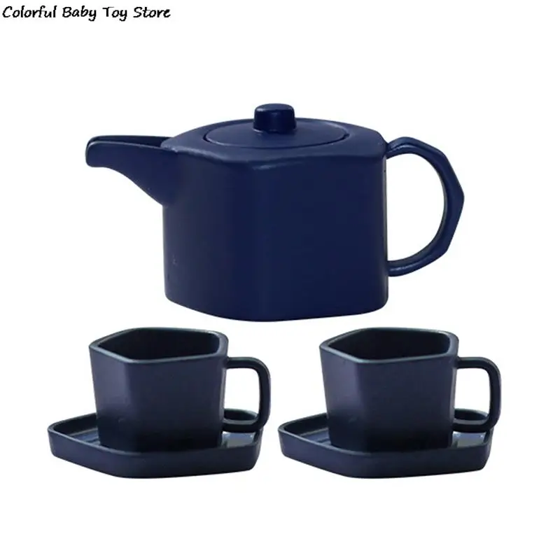 

1Set 1:6 Dollhouse Miniature Teapot Cup Tea Set with Tray Model Living Room Kitchen Living Scene Decor Toys