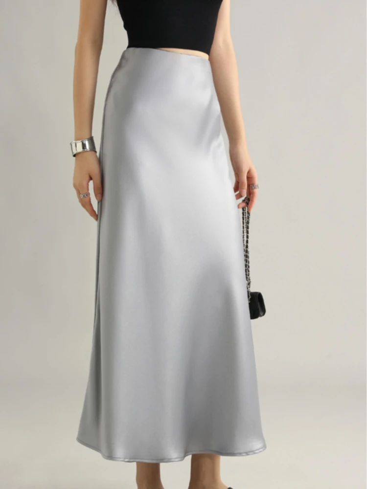Женская атласная юбка трапециевидной формы с высокой талией