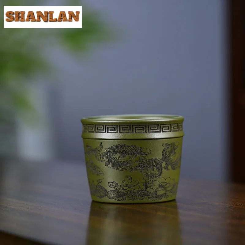 180 мл бутиковая чашка Исин из фиолетовой глины ручная гравировка золотая рыбка