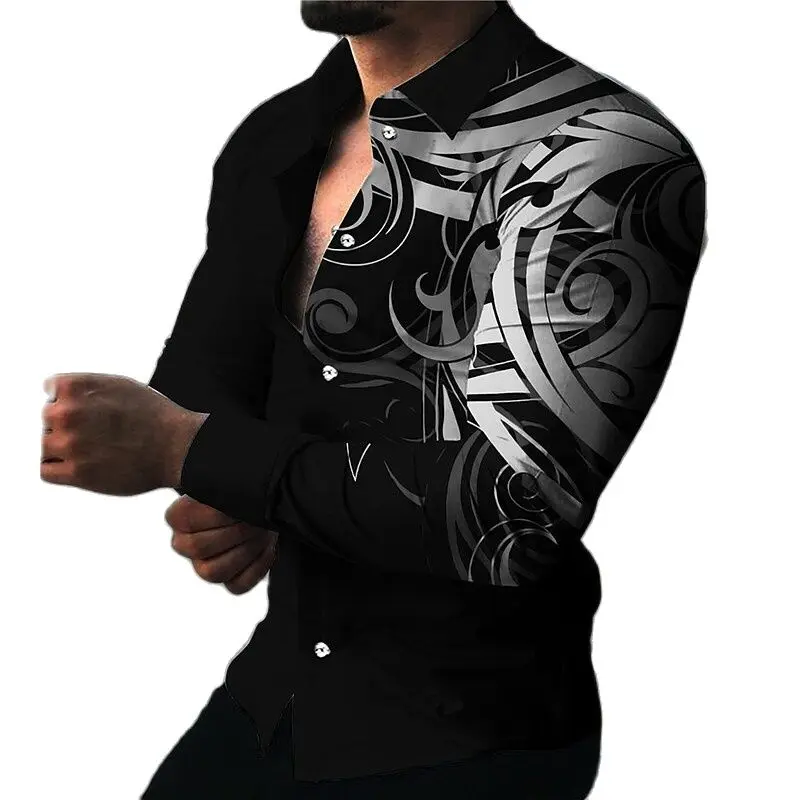 Men's Shirt Digital Print Cotton Long-sleeved Tops Business Casual Single-Breasted Mens Dress Shirts Fashion Trend Male Clothing