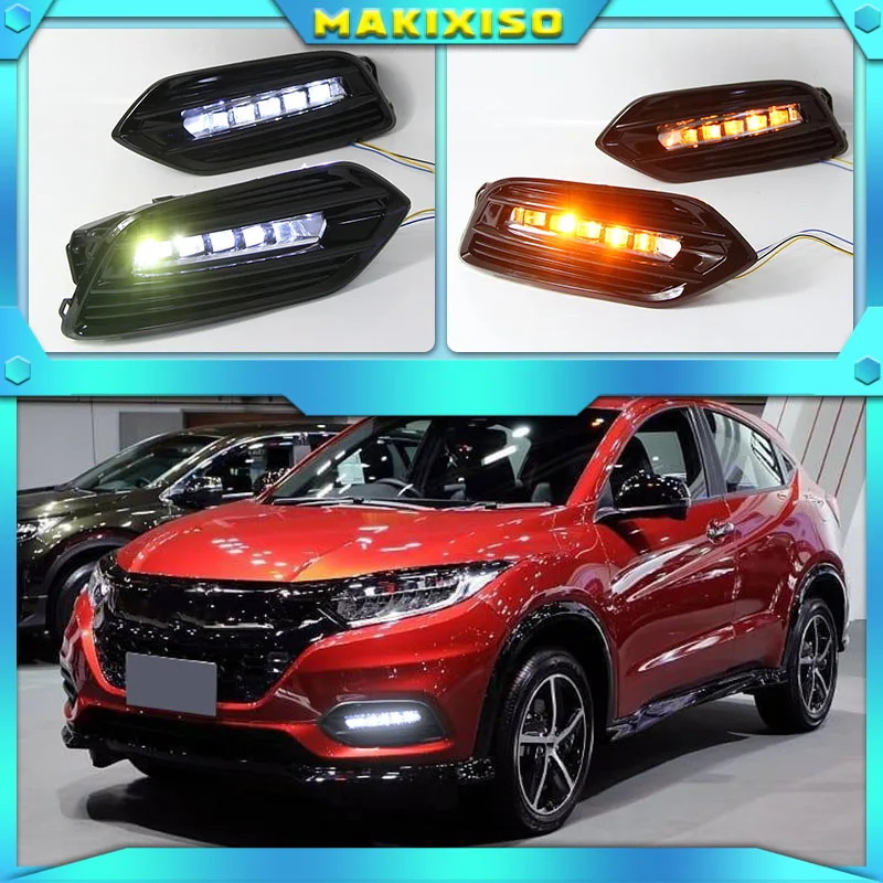 2PCS LED Daytime Running Light For Honda HRV HR-V Vezel 2019 2020 Yellow Turn Signal Function 12V Car DRL Fog Lamp Decoration