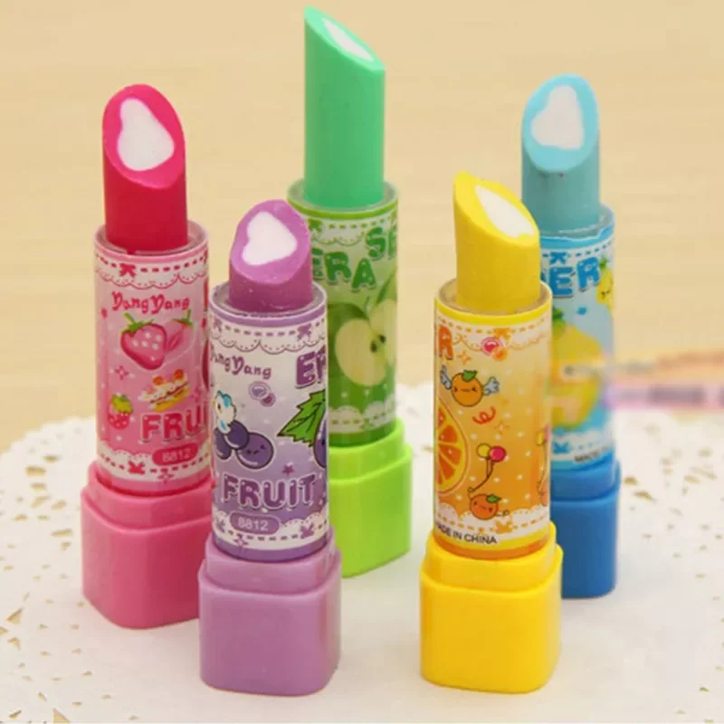 

1 PC Lipstick Rotary Rubber Eraser Kawaii Stationery Student Prize Children Gift Office School Supplies Random Color