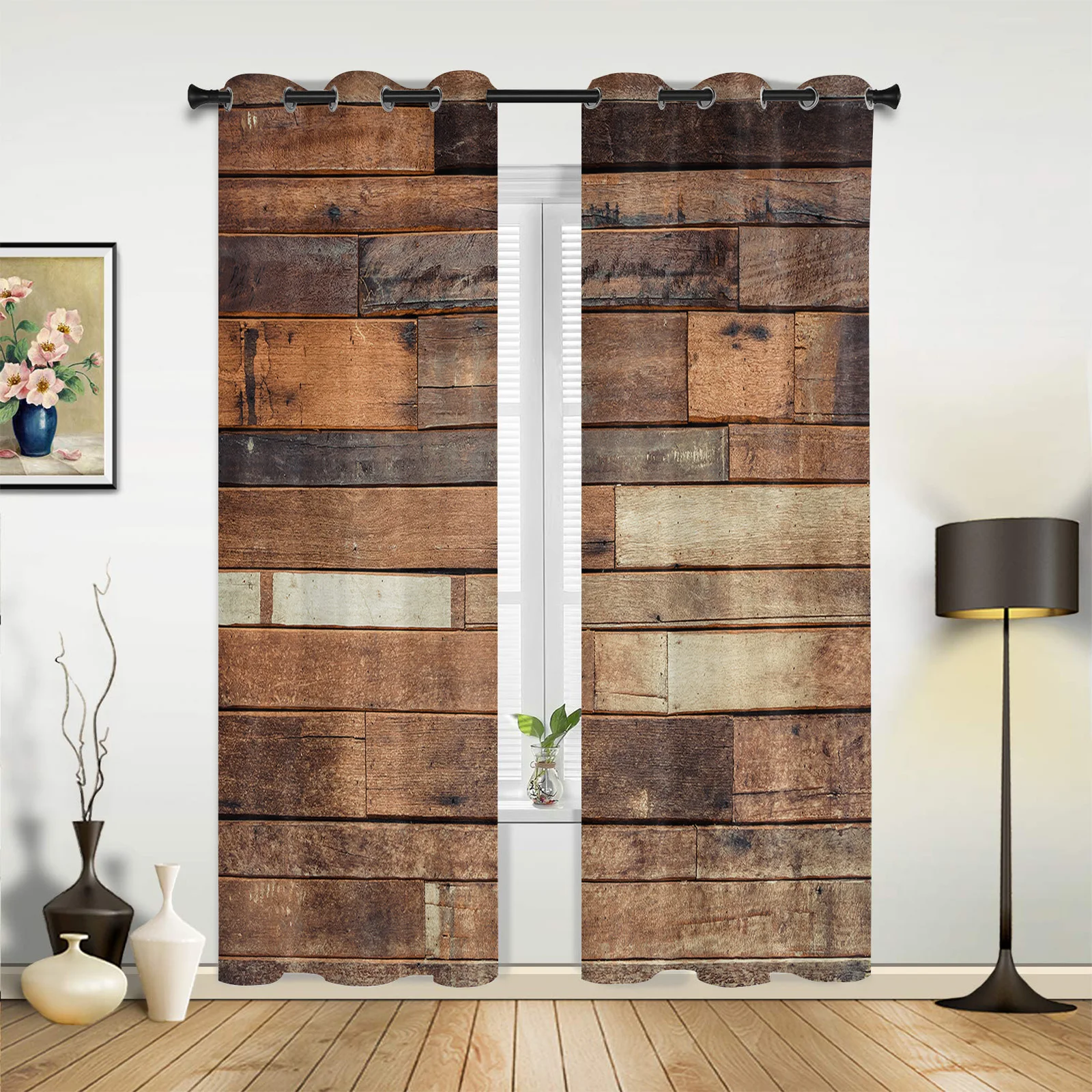 

Old Wooden Board Wall Brown Curtains for Bedroom Living Room Drapes Kitchen Children's Room Window Curtain Modern Home Decor
