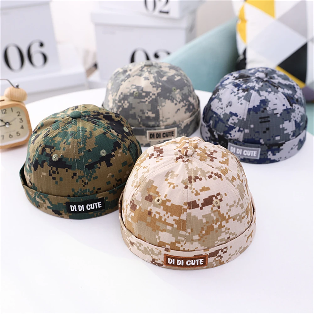 

Vintage Boy Melon Skin Cap Brimless Hat Trend Camouflage Girls Beanie Hats Cotton Retro Adjustable Spring Landlord Sailor Caps