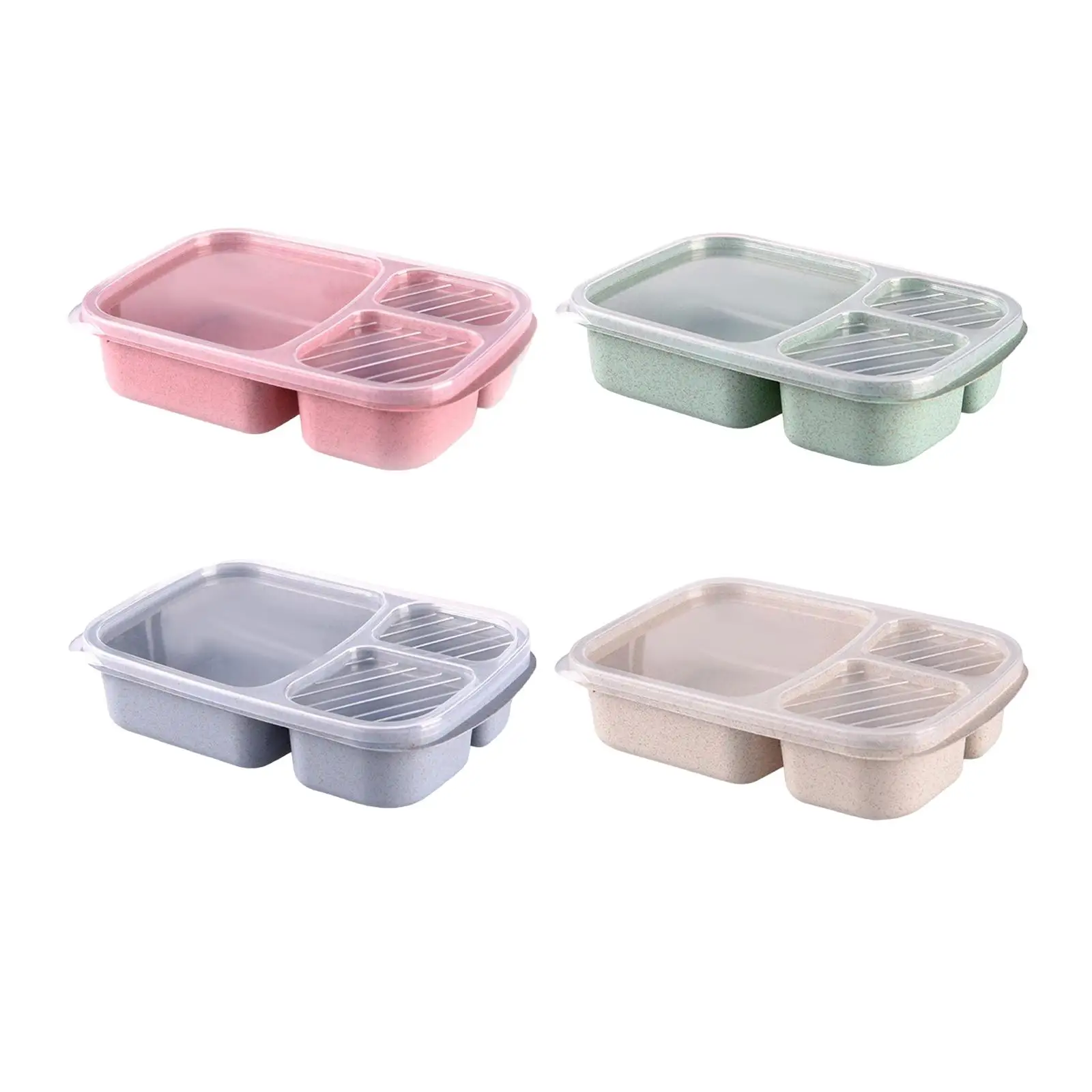Airtight Microwave Bento Utensils 3 Divided Compartments Wheat Fiber PP Lunch Container for Adults Teen School Office