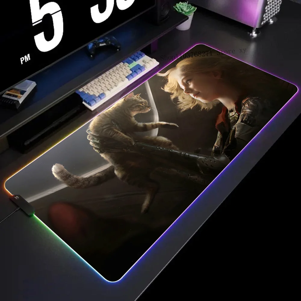 Фэнтезийная девушка играет с ковриком для мыши котом XXL RGB игровые коврики HD
