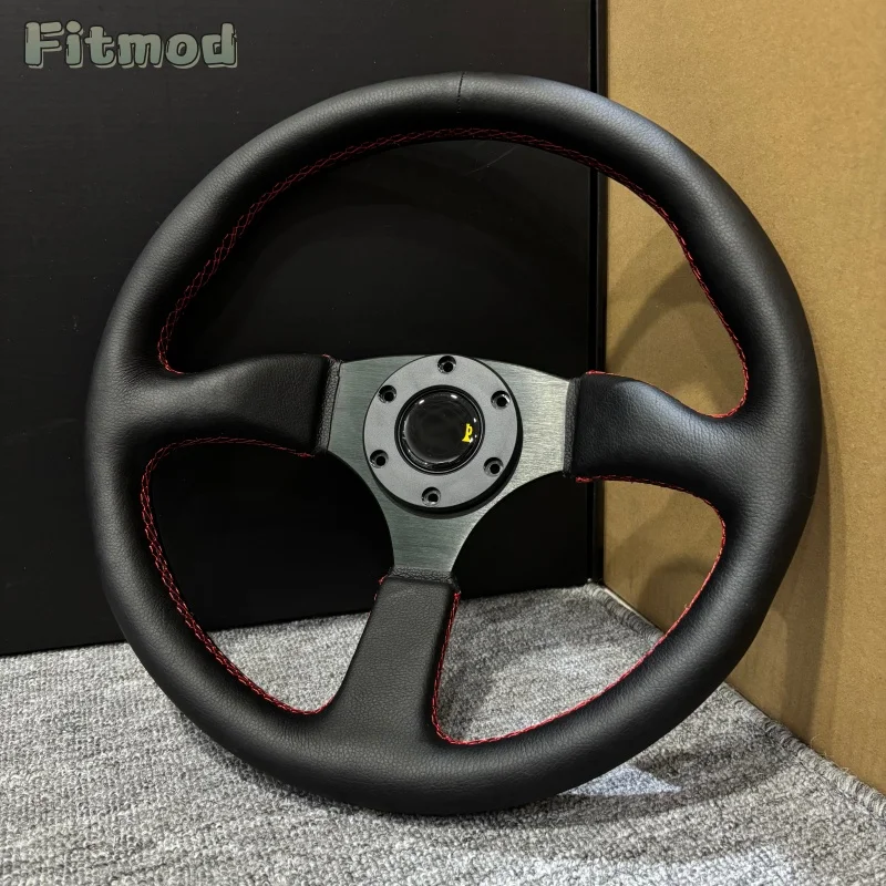 Фото Спортивный кожаный руль JDM 14 дюймов (350 мм) для дрифта, глубокий руль для гонок, PCD 70 мм №1
