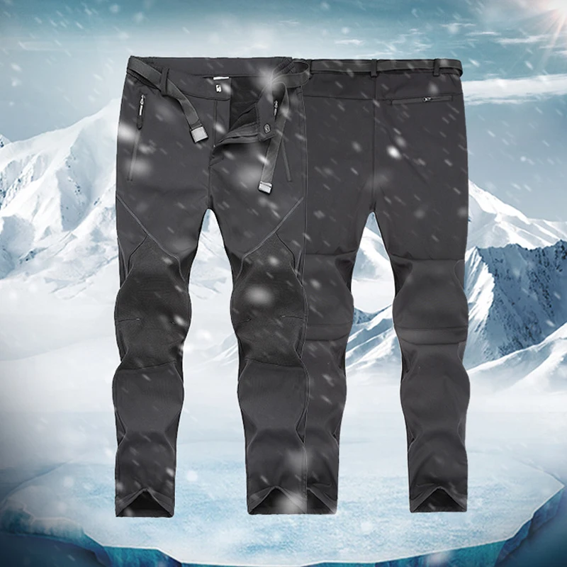 New Warm Fleece Pants Men Waterproof 