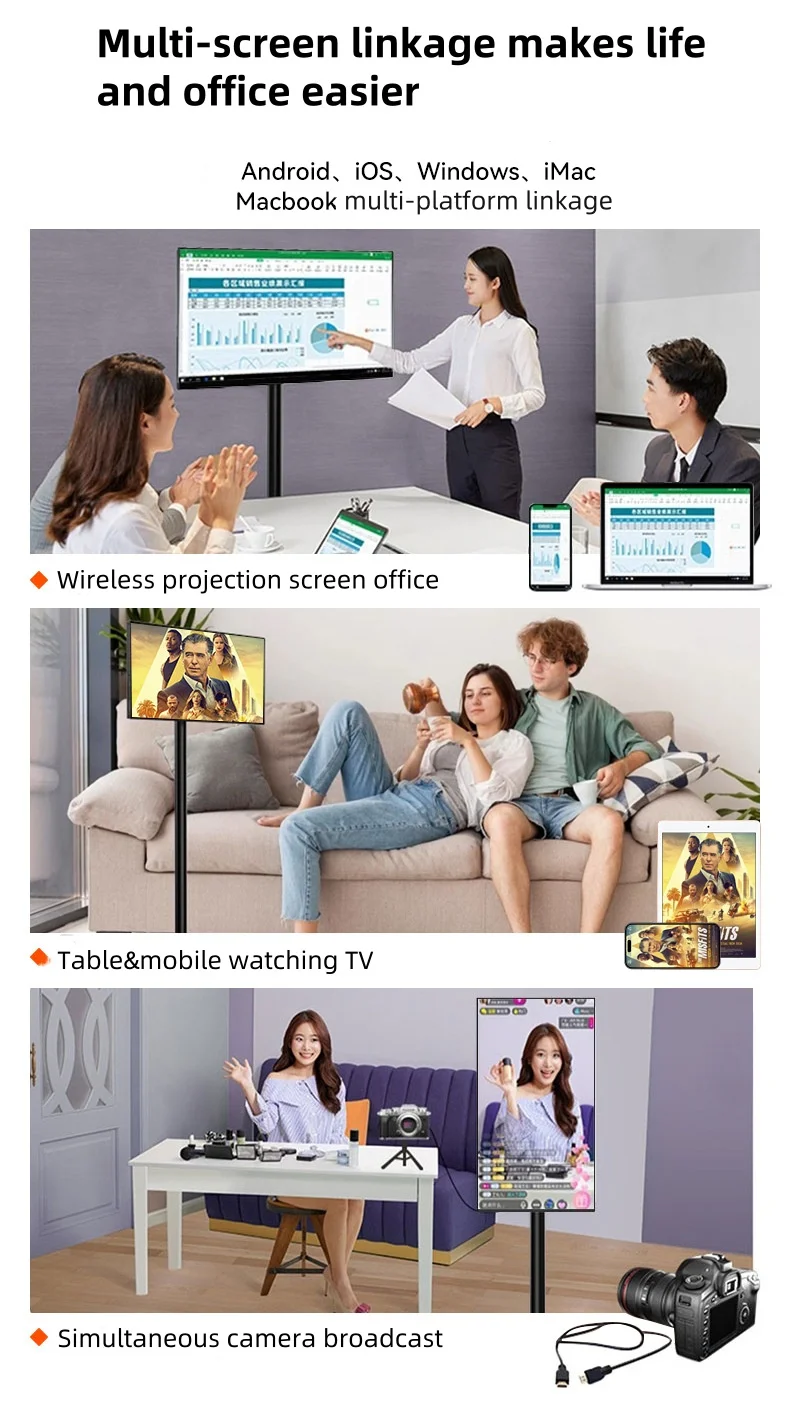 Фото 32-дюймовый белый LED-телевизор с подсветкой, Smart TV на Android 10, портативный сенсорный ЖК-экран, питание от аккумулятора, высокое разрешение №4