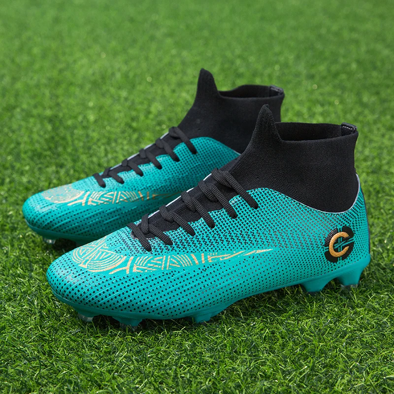 Men's Soccer Shoes High Ankle Cleats Teenager Breathable Sneakers Size 35-45 Grass Training FG / TF Kids Antiskid Football Boots