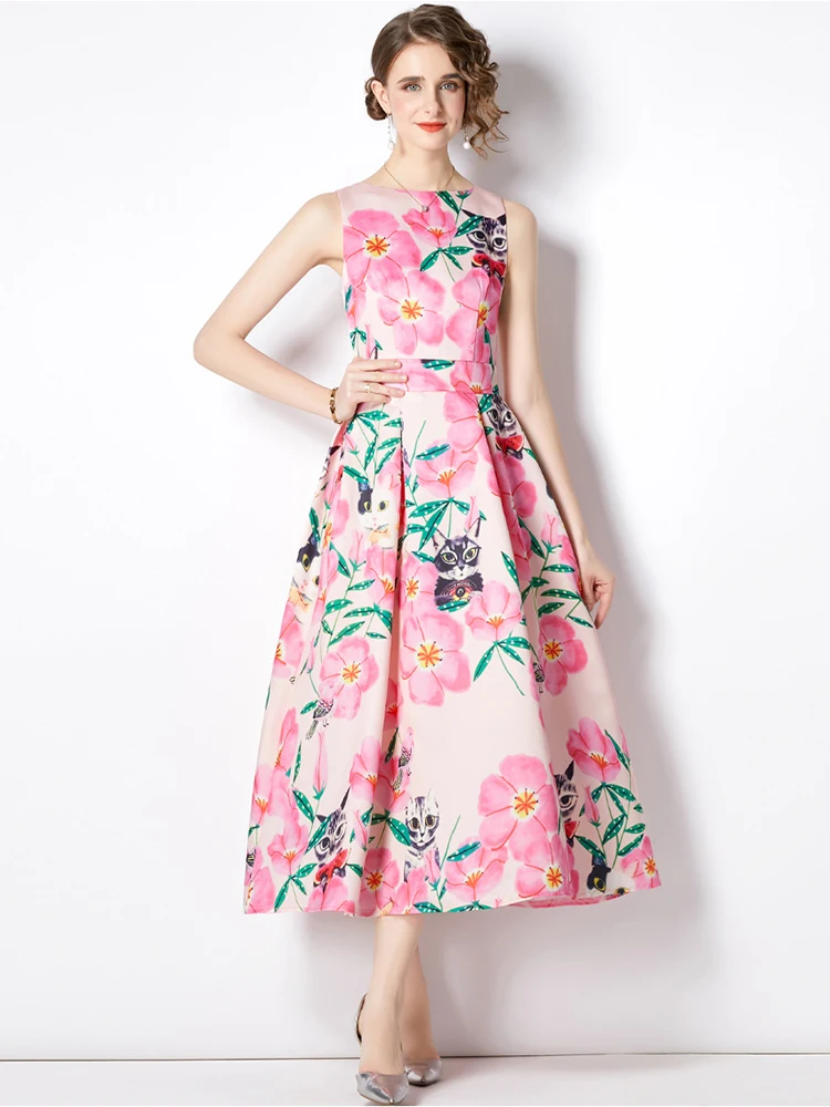 Женское модельное платье-майка с цветочным принтом элегантное облегающее