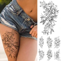 waterproof temporary tattoo sticker black line peony rose lily sunflower flowers tatto women men arm thigh body art fake tattoos