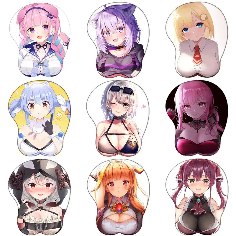 

Virtual Youtuber Kawaii Hololive Minato Multiple Roles Cute Silica Gel Wrist Rest Mouse Pad Anime 3D Gamer Sexy Oppai Mousepad