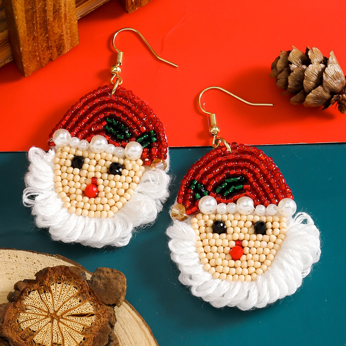 Vedawas Богемная Кепка Санта-Клауса Ручной Работы Висячие Серьги С Бусинами