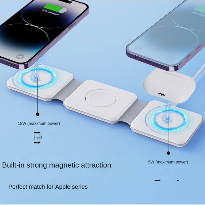 

15W mobile phone watch 3 in 1 magnetic wireless charging magsafe two-way charging folding stand wireless charger Dock Station