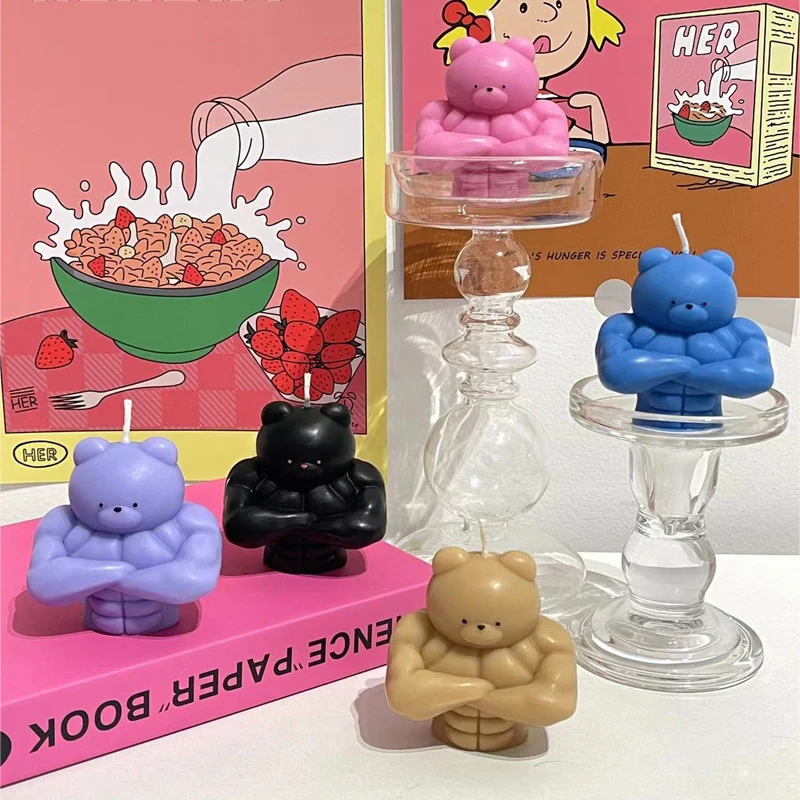 

Creative funny birthday gifts beefcake bear shaped scented candle home decoration accessories for living room aromatic candles