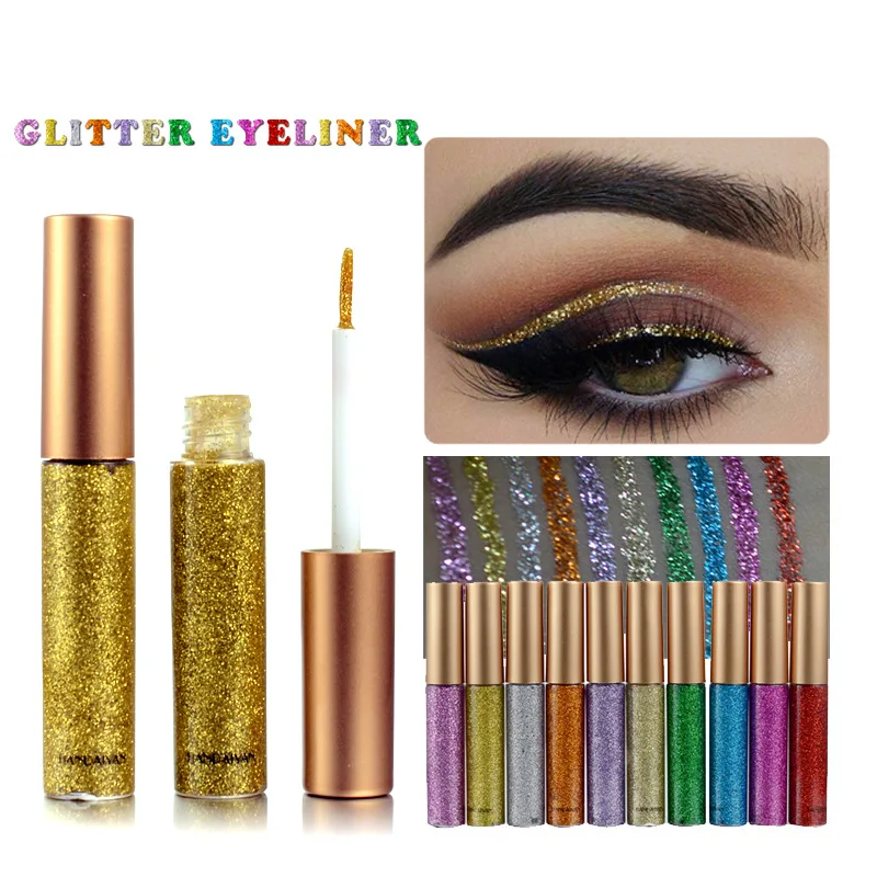 

New Professional Shiny Eye Liners Cosmetics for Women Pigment Silver Rose Gold Color Liquid Glitter Eyeliner Cheap Makeup