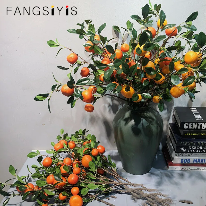 

Simulation Orange Branch Artificial Green Plants Leaf Living Room Home Hotel Layout DIY Wedding Christmas Party Decoration