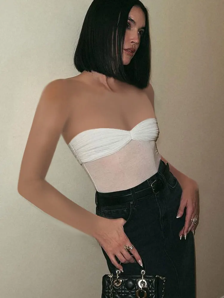 

Tormented Mesh -shaped Pure Off -shoulder Cut Off Top Shirt New Sleeveless Lace Knitted Hood Top Shirt Top Summer Mesh T -shirt