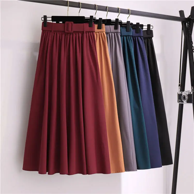

Женская юбка средней длины с поясом, элегантная однотонная плиссированная юбка-трапеция с высокой талией, модель Y515 на весну и осень, 2022