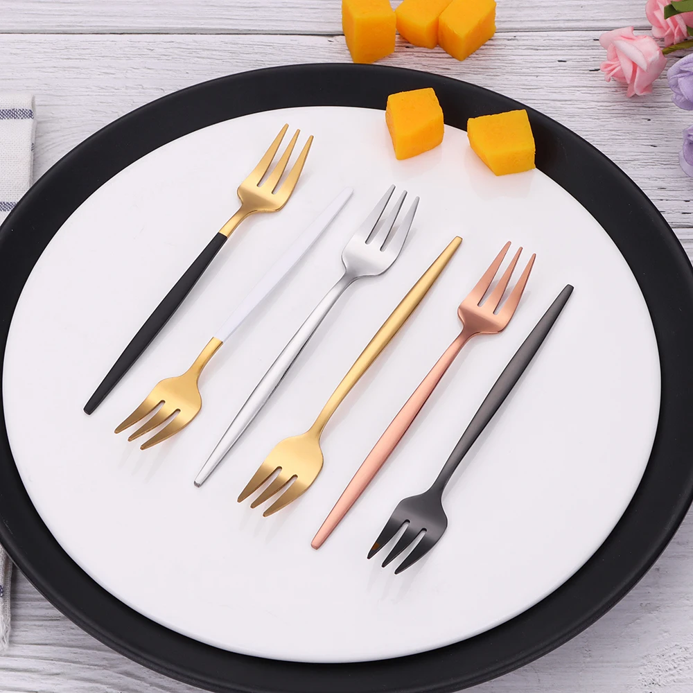 

3/6 Pieces Gold Fruit Fork Stainless Steel Coffee Tea Fork Set Ice Cream Cake Dessert Mini Fork Afternoon Party Black Cutlery